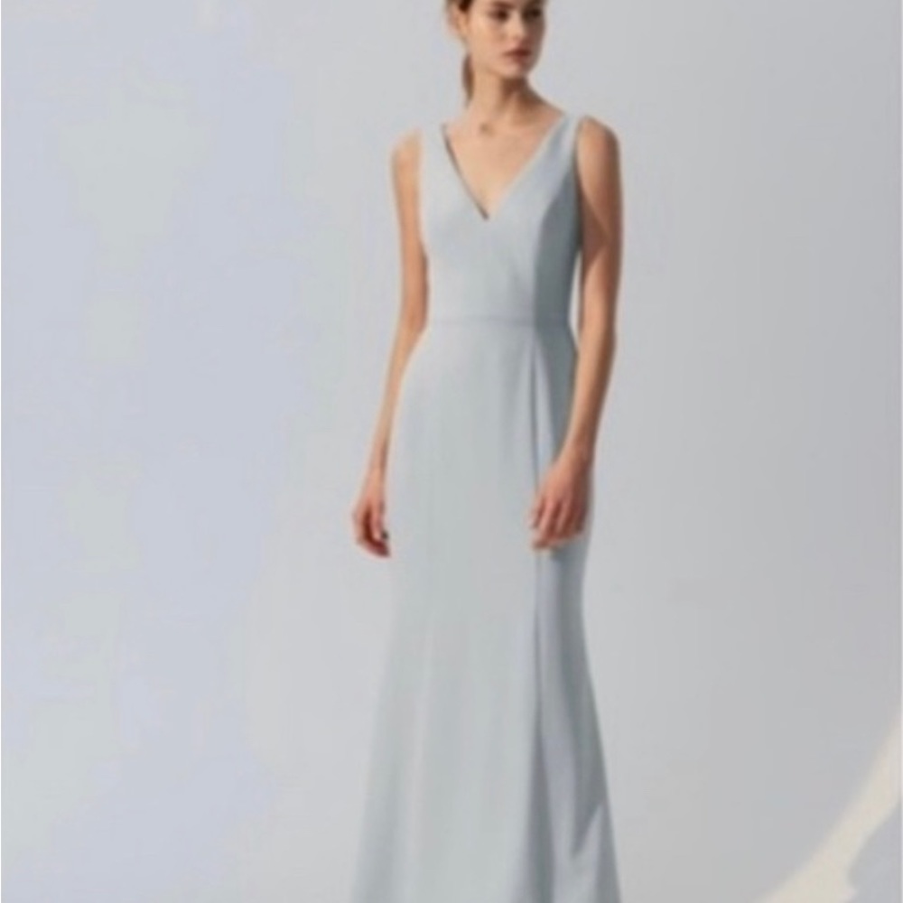 AMSALE BRIDESMAID DRESS | worn only once, v-neck cut, Baby blue